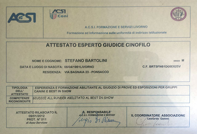 Stefano Bartolini esperto giudice cinofilo