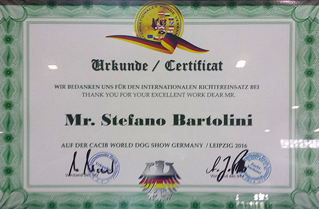 Stefano Bartolini giudice al World Dog Show 2016 di Lipsia in Germania